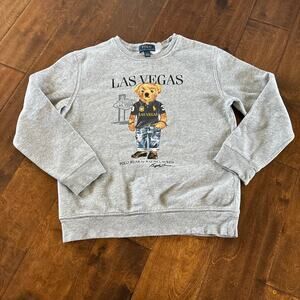 Polo Ralph Lauren Youth M 10/12 Polo Bear Las Vegas Fleece Sweatshirt In Grey